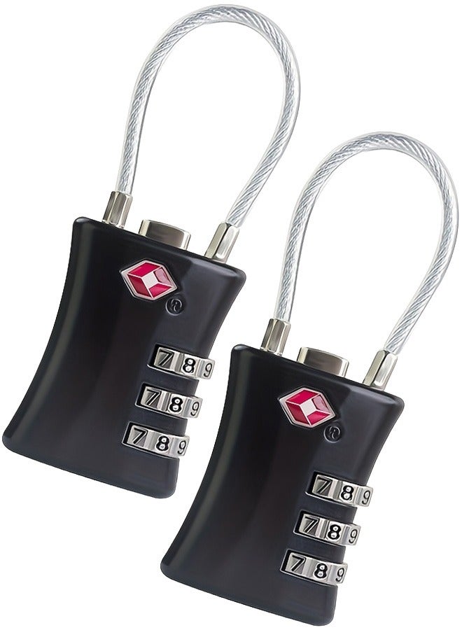 بشكل مختصر [عبوة من قطعتين] أقفال أمتعة TSA، [أحدث إصدار] أقفال أمان بثلاثة أرقام، أقفال برموز، أقفال برموز لحقائب السفر، حقائب الأمتعة، الخزائن، إلخ. أسود - Image 1